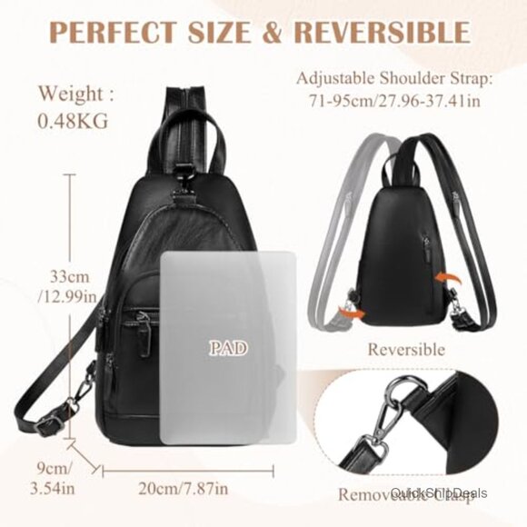 Anti Theft PU Leather Convertible Sling Backpack Daypack Women main image 7